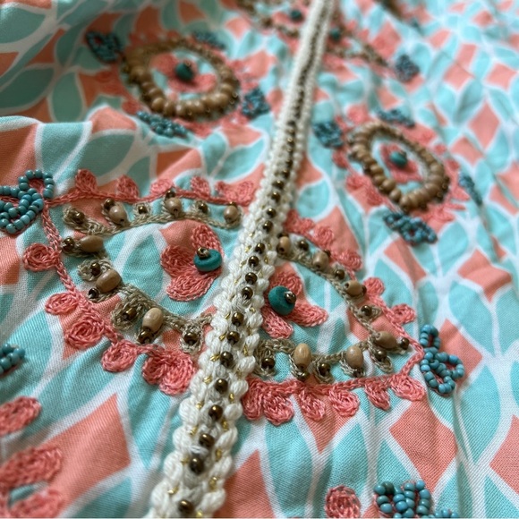 SKEMO Kaftan Dress Beach Cover Up Fringe Beads Embroidered Size Small - Picture 13 of 14